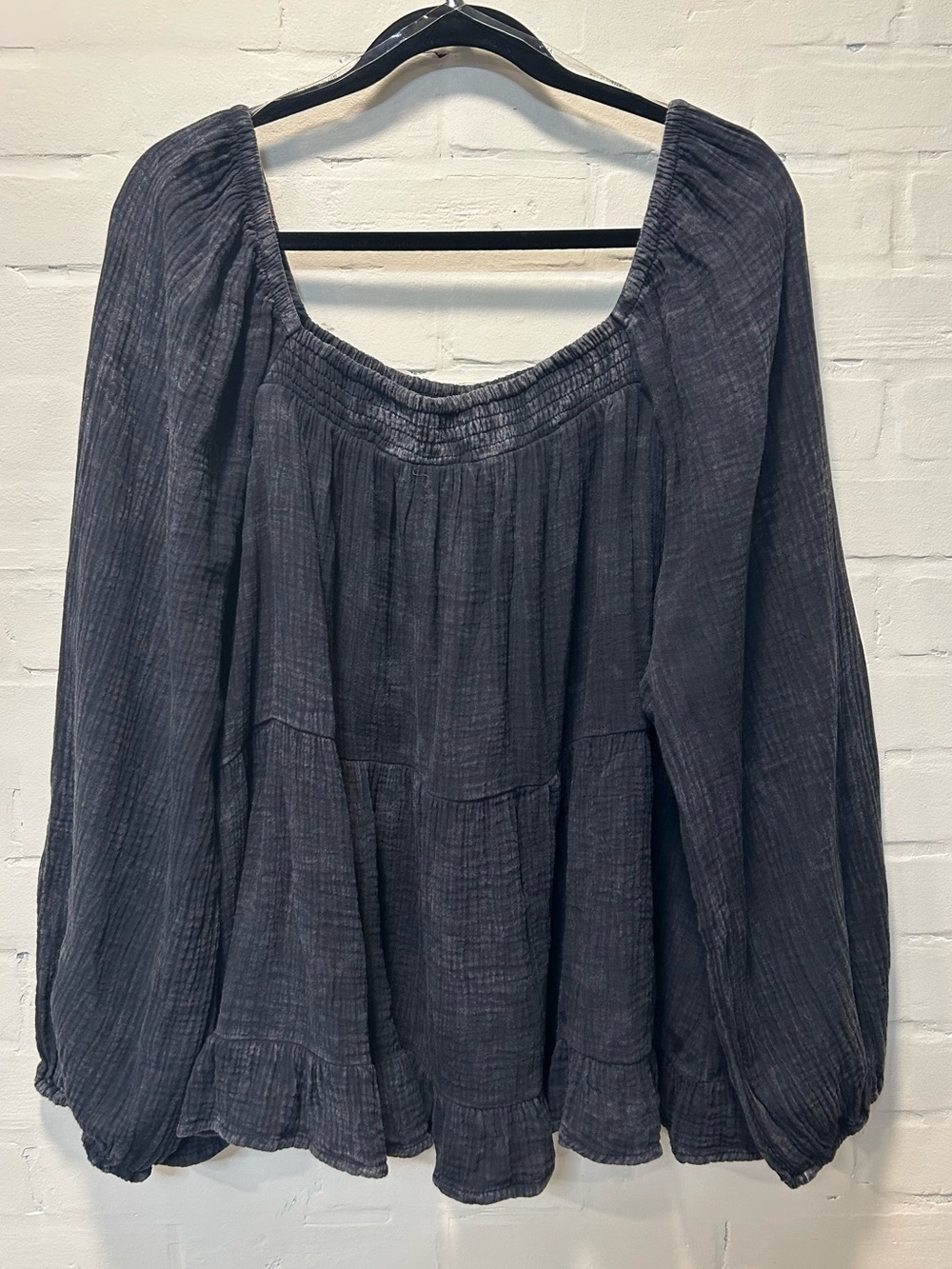 Hayden Black Cotton Gauze Peasant Blouse Balloon Sleeve Babydoll Top 1XL - Picture 8 of 10